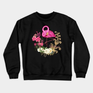 Beautiful flamingo with flowers Crewneck Sweatshirt